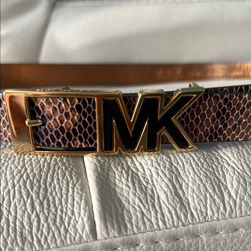Michael Kors Gold Buckle Brown Leather Belt